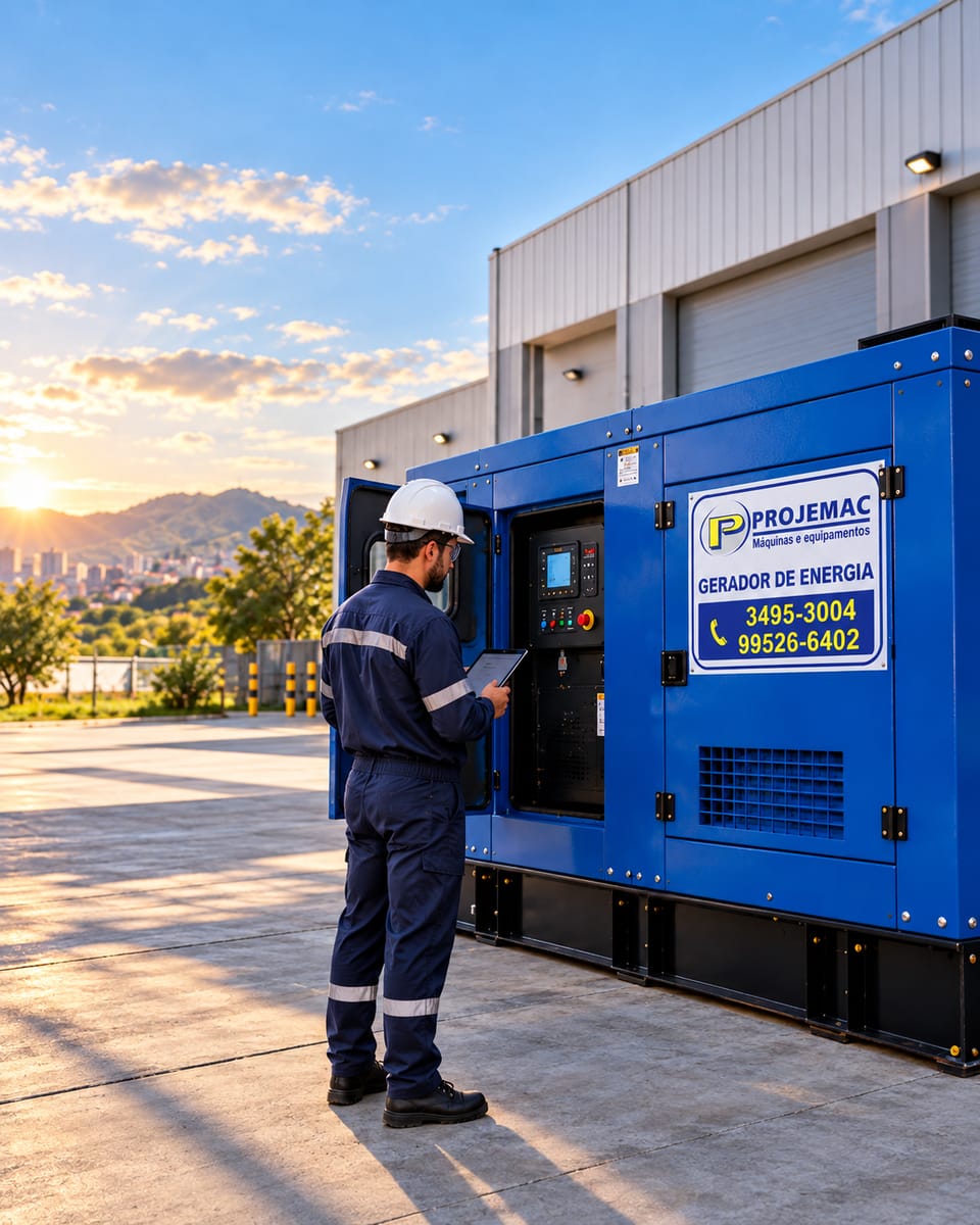 Gerador de energia silenciado da Projemac em canteiro de obras